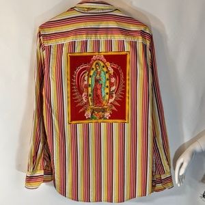 refashioned Shirts - Our Lady Of Guadalupe Refashioned Dress Shirt OOAK refashioned Shirts - Our Lady Of Guadalupe Refashioned Dress Shirt OOAK